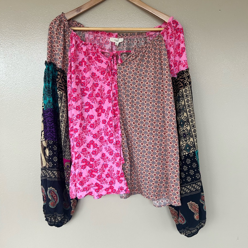Easel Floral Multicolor Patchwork Blouse w/Balloo… - image 3